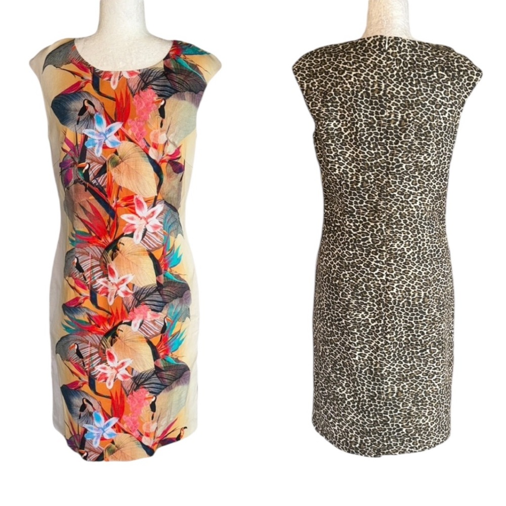 Simon Chang Vintage Toucan Bird Leopard Jungle Floral Print Mini Dress - 8